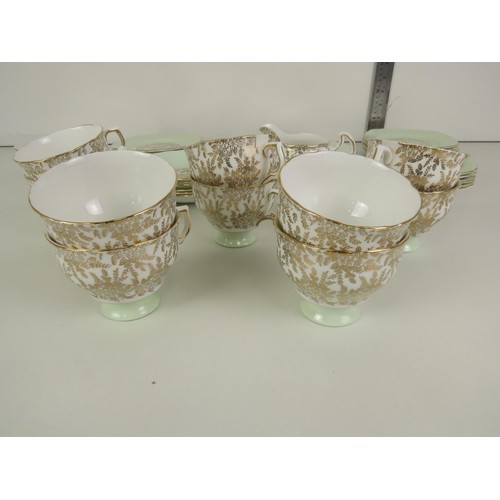 170 - ROYAL VALE CHINA TEA SET PALE GREEN AND GOLD 38 x PIECES INCLUDING CUPS, SAUCERS, TEA PLATE, JUG AND... 