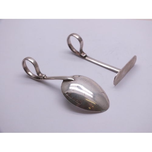 61 - STERLING SILVER BABY FOOD PUSHER & SPOON - BIRMINGHAM HALLMARKS, 28g