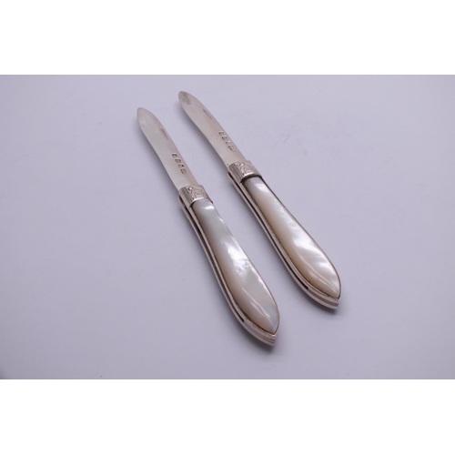 65 - 2x  STERLING SILVER & MOTHER OF PEARL FRUIT KNIVES