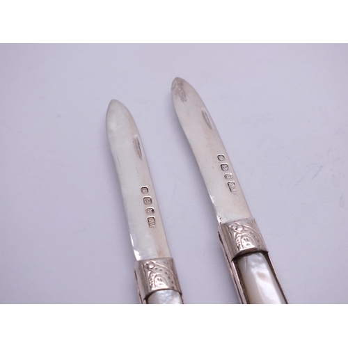 65 - 2x  STERLING SILVER & MOTHER OF PEARL FRUIT KNIVES