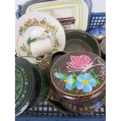 175 - 2x TRAYS OF MISCELLANEOUS TO INCLUDE CERAMICS, TRINKET BOXES, BUDDHA'S, TEAPOT ETC