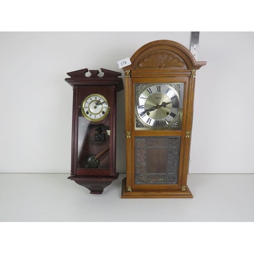 178 - 2x WOOD CASED PENDULUM WALL CLOCKS