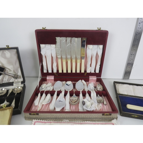 183 - VINTAGE BONE HANDLED CUTLERY TO INCLUDE FISH FORKS, KNIVES, PICKLE FORKS, 6 BOXED BUTTER KNIVES , 6 ... 