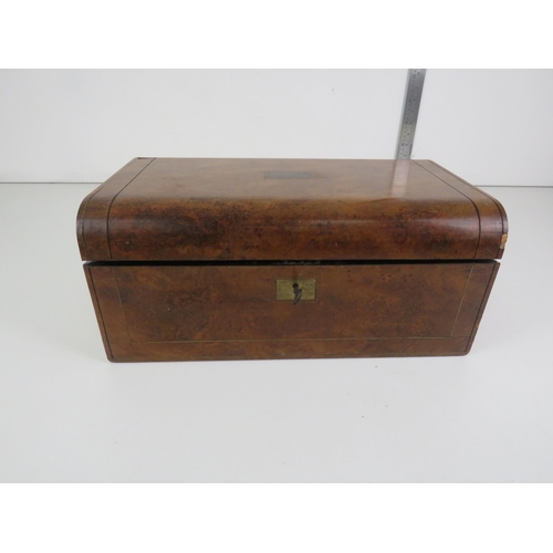 185 - WALNUT VENEERED WRITING BOX WITH KEY - L41cm x W25cm x H18cm