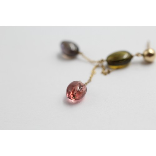 432 - 9ct gold art glass drop earrings (4.2g)