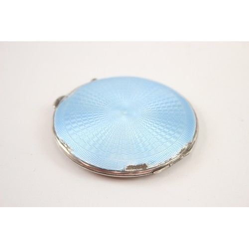 441 - Vintage Hallmarked 1935 Birmingham STERLING SILVER Vanity Compact with guilloche Enamel 84g