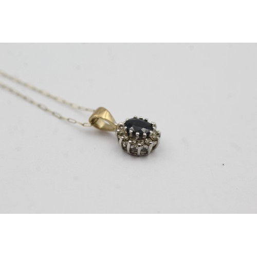 460 - 9ct gold sapphire & diamond cluster pendant necklace (1.1g)