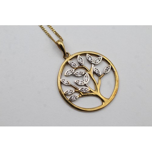 462 - 9ct gold diamond tree of life pendant necklace (2g)