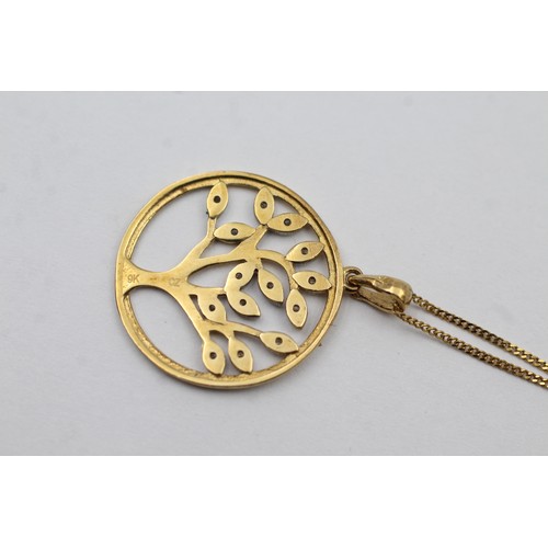 462 - 9ct gold diamond tree of life pendant necklace (2g)