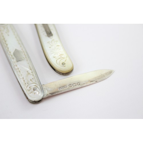 475 - 3 x Antique Hallmarked .925 STERLING SILVER Knives with Mother of Pearl Handles (36g)