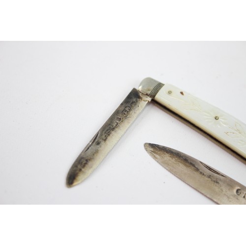 475 - 3 x Antique Hallmarked .925 STERLING SILVER Knives with Mother of Pearl Handles (36g)