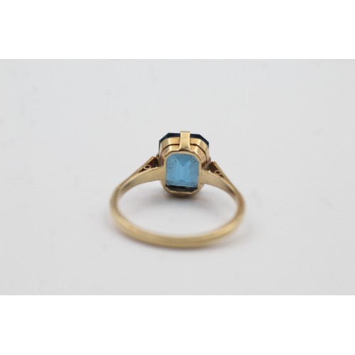 480 - 9ct gold vintage blue paste statement ring (2.5g)- SIZE O