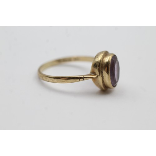 484 - 9ct gold vintage amethyst signet ring (3g)- SIZE R