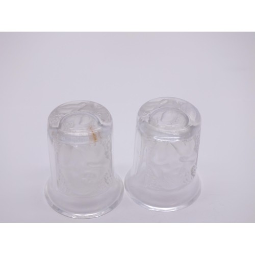 91 - PAIR OF LALIQUE SIGNED CRYSTAL L'ENFANTS SHOT GLASSES