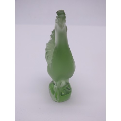 92 - LALIQUE SIGNED GREEN FROSTED GLASS ROOSTER/COCKERILL Height 6.5cms