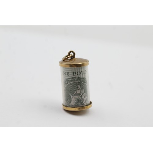 512 - 9ct gold vintage one pound emergency money charm (2.6g)