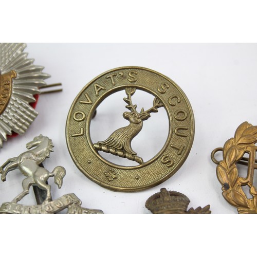 520 - 10 x Military Cap Badges Inc Lovat Scouts, South Lancashire, Royal Scots, Etc