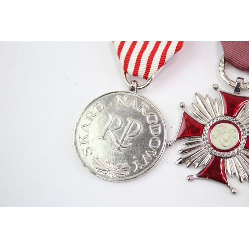 528 - 4 x Polish Medals Inc For Special Merit, Gold & Silver Cross of Merit