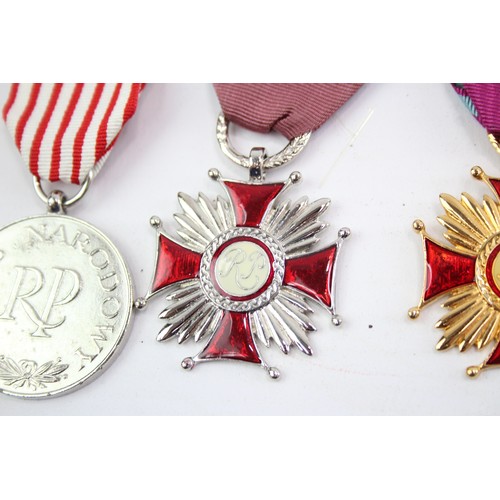 528 - 4 x Polish Medals Inc For Special Merit, Gold & Silver Cross of Merit