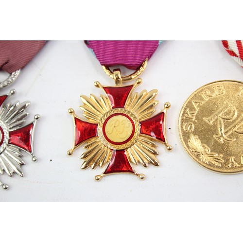 528 - 4 x Polish Medals Inc For Special Merit, Gold & Silver Cross of Merit