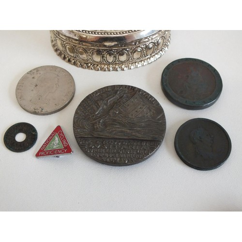 94 - BRITISH REPLICA LUSITANIA MEDALLION 1797 GIII CARTWHEEL PENNY, 1807 GEORGE III PENNY ETC