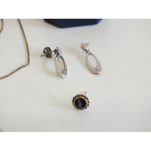 234 - TWO SILVER NECKLACES, PAIR OF SILVER EARRINGS and A SILVER BLUE JOHN GEMSTONE STUD EARRING