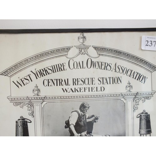 237 - FRAMED CERTIFICATE - WEST YORKSHIRE COAL OWNERS ASSOCIATION - CENTRAL RESCUE STATION WAKEFIELD - DAT... 