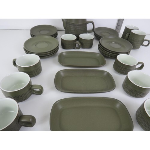 294 - 37 PIECE OLIVE GREEN DENBY CHEVRON TEASET C1960'S TO INCLUDES ONE TEAPOT JILL PEMBERTON DESIGN, 12 C... 