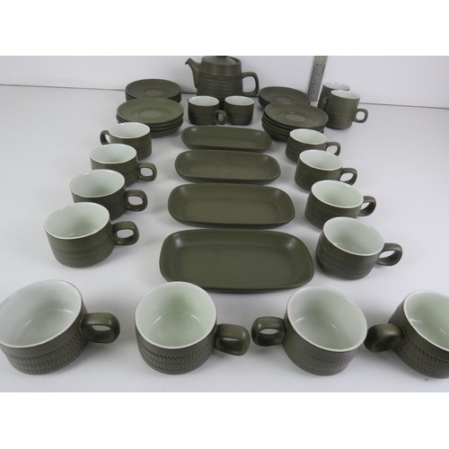 294 - 37 PIECE OLIVE GREEN DENBY CHEVRON TEASET C1960'S TO INCLUDES ONE TEAPOT JILL PEMBERTON DESIGN, 12 C... 