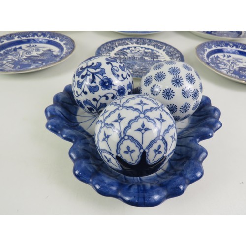 295 - COLLECTION OF ASSORTED BLUE AND WHITE POTTERY INCLUDES TEAPOTS TEMPLE JARS, PLATES ETC