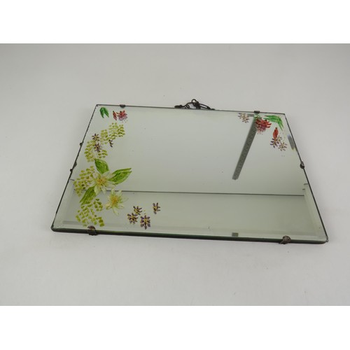 300 - HAND PAINTED FLORAL BEVEL EDGE WALL MIRROR WITH HANGING CHAIN