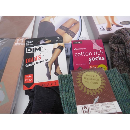 240 - ASSORTED NEW TIGHTS, STOCKINGS, SOCKS AND TABLECLOTHS