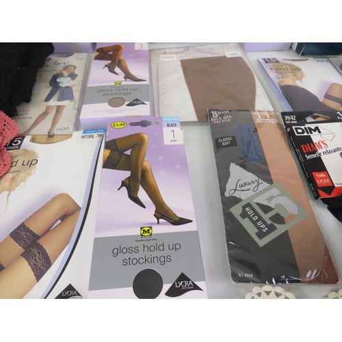 240 - ASSORTED NEW TIGHTS, STOCKINGS, SOCKS AND TABLECLOTHS