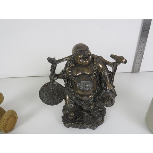 256 - LARGE BRONZE EFFECT BUDDHA, CAPODIMONTE BEAU BEAR AND LARGE STEIN