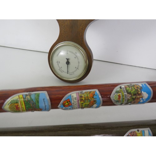 258 - 5 x WALKING STICKS AND A VINTAGE WALL BAROMETER