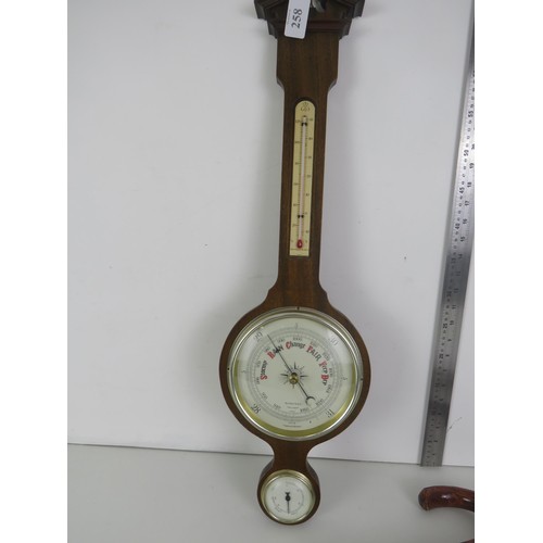 258 - 5 x WALKING STICKS AND A VINTAGE WALL BAROMETER