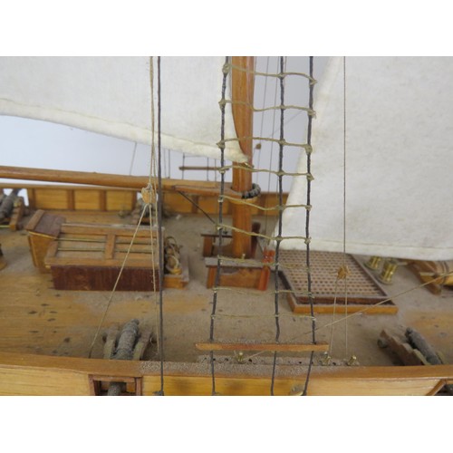 99 - LARGE SCALE MODEL WOODEN SAILING BOAT ON A WOODEN DISPLAY STAND LENGTH 38