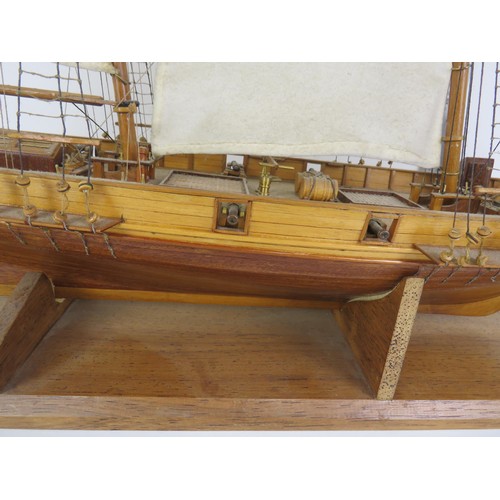 99 - LARGE SCALE MODEL WOODEN SAILING BOAT ON A WOODEN DISPLAY STAND LENGTH 38