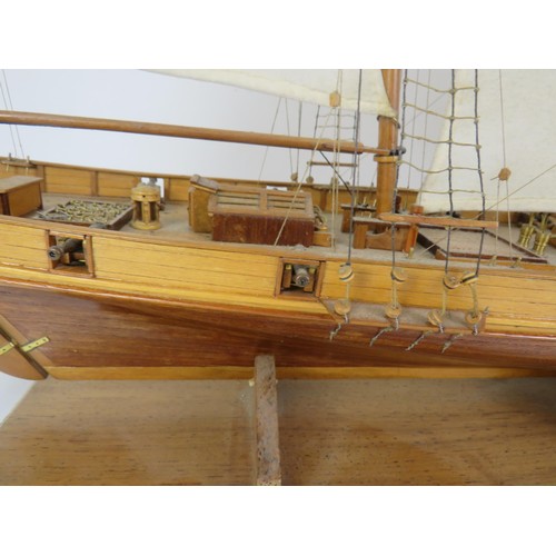 99 - LARGE SCALE MODEL WOODEN SAILING BOAT ON A WOODEN DISPLAY STAND LENGTH 38