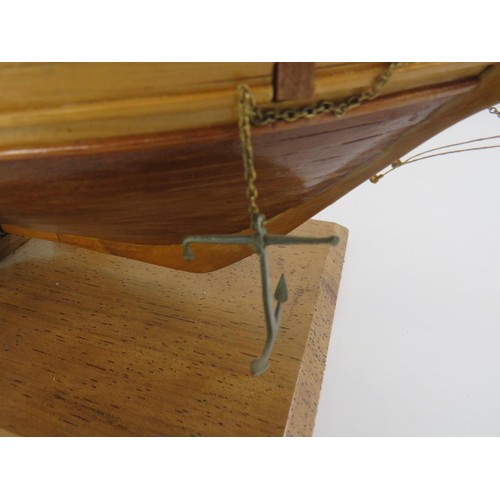 99 - LARGE SCALE MODEL WOODEN SAILING BOAT ON A WOODEN DISPLAY STAND LENGTH 38