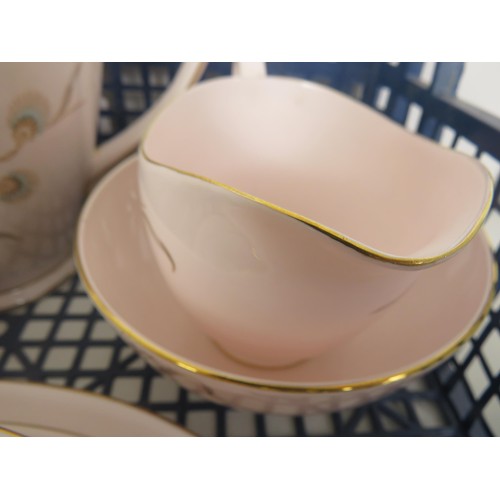 263 - ROYAL TUSCAN BLUE FLORAL PINK PATTERN TEASET, COMPRISING OF TEAPOT, MILK AND CREAM JUGS, SUGAR BOWL,... 