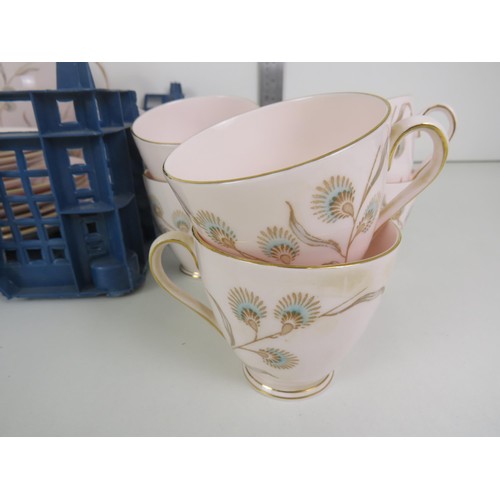 263 - ROYAL TUSCAN BLUE FLORAL PINK PATTERN TEASET, COMPRISING OF TEAPOT, MILK AND CREAM JUGS, SUGAR BOWL,... 