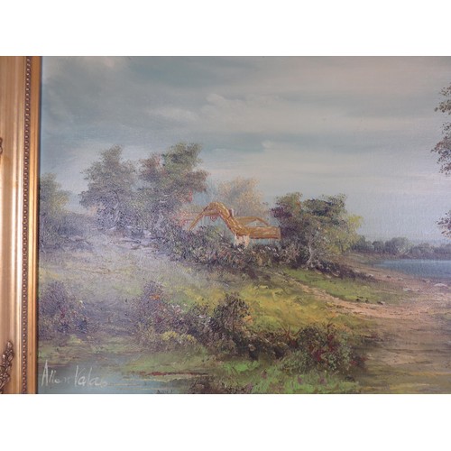 264 - LARGE GILT FRAMED OIL ON CANVAS RURAL SCENE SIGNED ALLEN VALAB