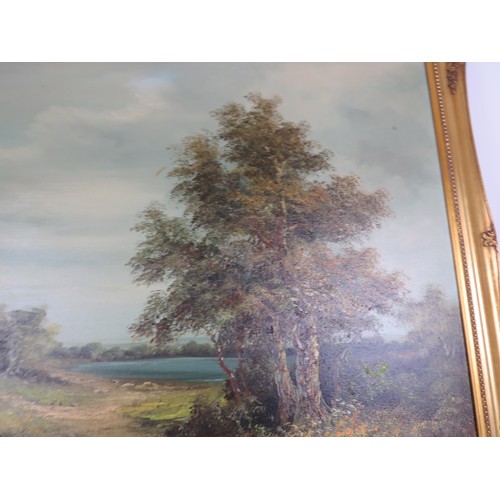 264 - LARGE GILT FRAMED OIL ON CANVAS RURAL SCENE SIGNED ALLEN VALAB