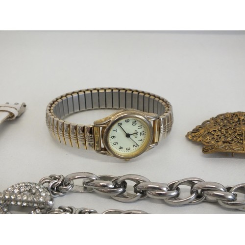 288 - SELECTION OF JEWELLERY & WATCHES INCLUDES DIAMANTE BELT BUCKLE