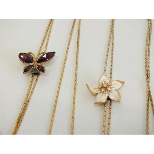 292 - 4 NECKLACES - SWAROVSKI ELEMENTS CRYSTAL HEART, CRYSTAL BUTTERFLY SLIDER, 2 ENAMEL FLORAL SLIDER and... 