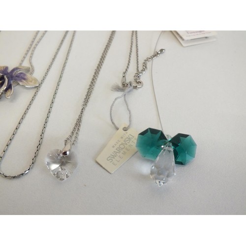 292 - 4 NECKLACES - SWAROVSKI ELEMENTS CRYSTAL HEART, CRYSTAL BUTTERFLY SLIDER, 2 ENAMEL FLORAL SLIDER and... 