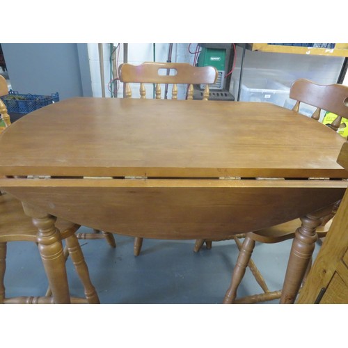 344 - WOODEN DROP LEAF DINING TABLE AND FOUR CHAIRS