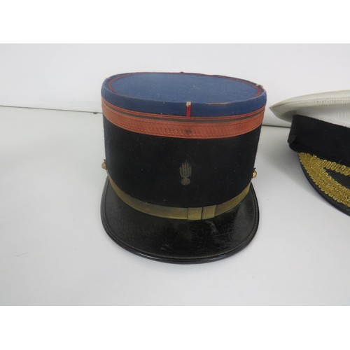 346 - 2 x COSTUME HATS FRENCH MILITARY HAT, NAVAL CAP AND A BRITISH NATIONAL HOSPITAL SERVICE RESERVE HELM... 