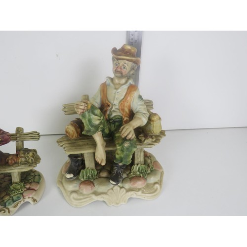 364 - 2 x CAPODIMONTE PORCELAIN FIGURES OLD MEN ON BENCHES